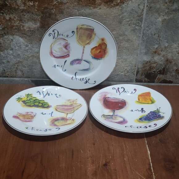Rosanna Studio Champagne Wine and Cheese 8” Plates Luncheon Snack Set of 3 - Picture 8 of 11